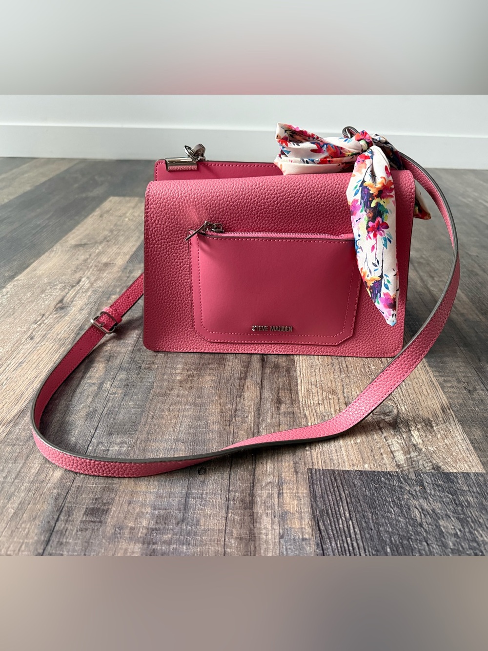 Steve Madden Pink Crossbody Bag with Floral Scarf